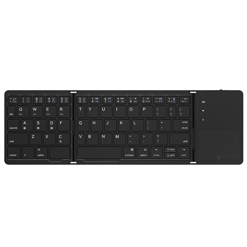 ZD020 Three-Folding Portable Wireless Plastic Keyboard with touch pad for iPad, Smartphone, Laptop Product Parameters